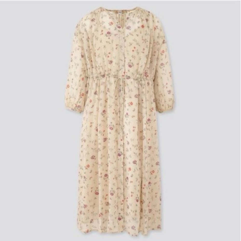 Uniqlo Chiffon Floral 3/4 Sleeve Dress